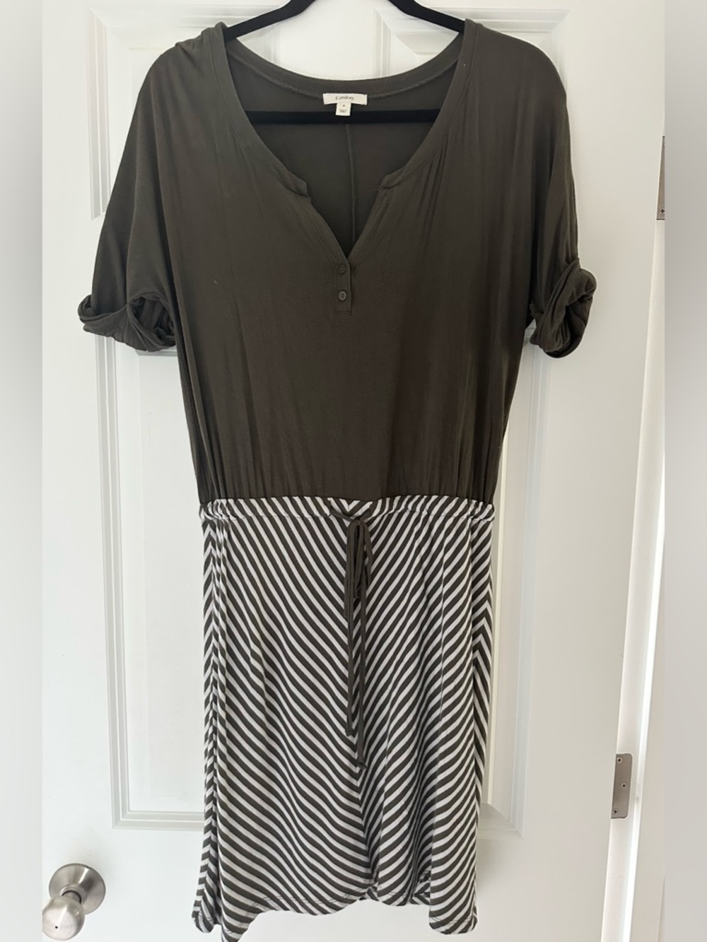 Caslon Olive Green Casual Henley with Stripes Dress, Teachers, size Small